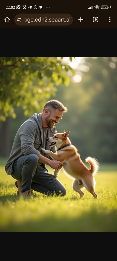 Man playing with his dog