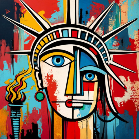 Statue of liberty with torch with big eye