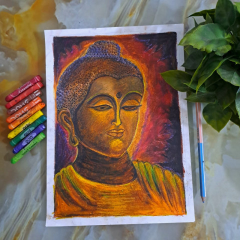 Gautam budhdha drawing in oil pastel