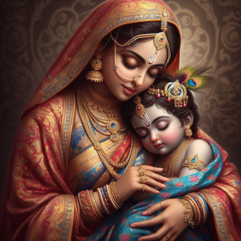 Baby krishna and mother