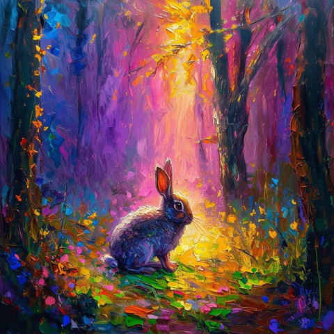 "Curious Rabbit in the Enchanted Forest"