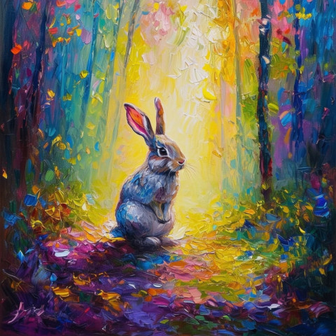 "Curious Rabbit in the Enchanted Forest"