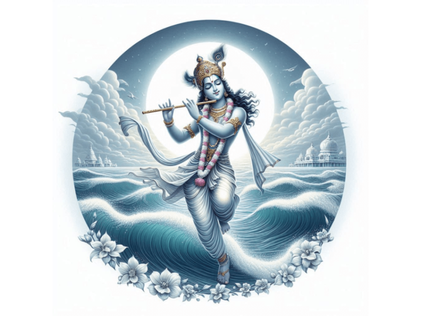 Krishna in an Ocean Background