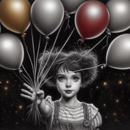 Silver colour little girl with colourful baloon